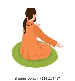 Isometric female prayer icon on white background 3d vector illustration