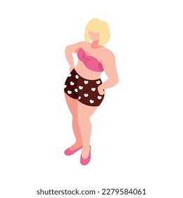 Isometric feminism icon with confident plus size woman 3d vector illustration