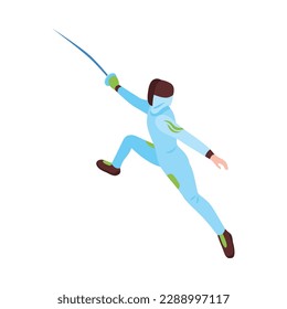 Isometric fencer position with sword vector illustration