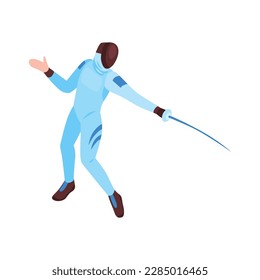 Isometric fencer with sword during fight vector illustration