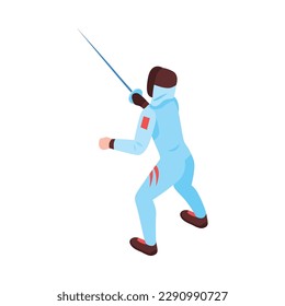 Isometric fencer with sword during fight back view vector illustration