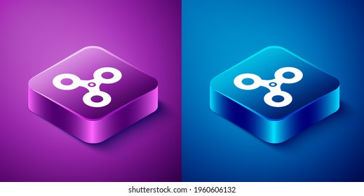 Isometric Fidget spinner icon isolated on blue and purple background. Stress relieving toy. Trendy hand spinner. Square button. Vector