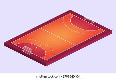 Isometric Field for handball. Orange Outline of lines handball field Vector illustration.