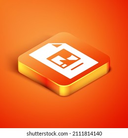 Isometric File document with illustration icon isolated on orange background. Checklist icon. Business concept.  Vector