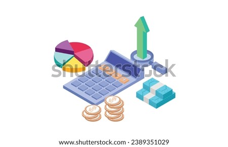 Isometric Finance banking calculation budget balance expenses and income investment .on white background.3D design.isometric vector design Illustration.