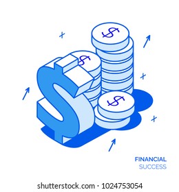 Isometric financial analysis and growth line style design concept