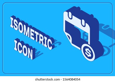 Isometric Financial calendar icon isolated on blue background. Annual payment day, monthly budget planning, fixed period concept, loan duration.  Vector Illustration
