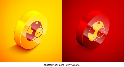 Isometric Financial growth increase icon isolated on orange and red background. Increasing revenue. Circle button. Vector