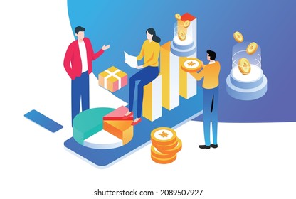 Isometetrische Finanztechnologie-Büros Zeichen Kommunikation Austausch Dialog Business Illustration