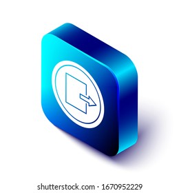 Isometric Fire exit icon isolated on white background. Fire emergency icon. Blue square button. Vector Illustration