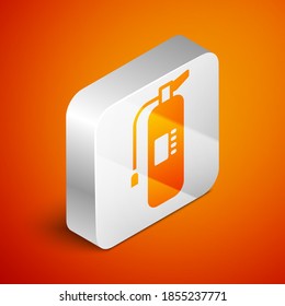 Isometric Fire extinguisher icon isolated on orange background. Silver square button. Vector.