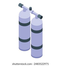 Ilustración de extintores isométricos en Diseño gráfico de Vector 3d para seguridad y protección de equipos de emergencia con ícono violeta minimalista sobre fondo blanco