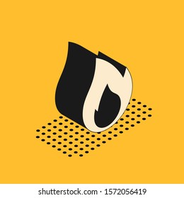 Isometric Fire flame icon isolated on yellow background. Heat symbol.  Vector Illustration