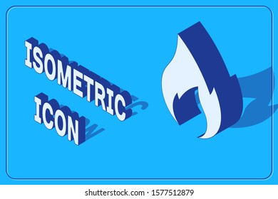 Isometric Fire flame icon isolated on blue background. Heat symbol.  Vector Illustration