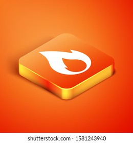 Isometric Fire flame icon isolated on orange background. Heat symbol.  Vector Illustration