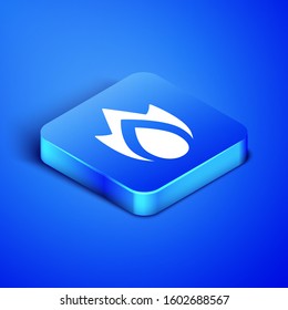 Isometric Fire flame icon isolated on blue background. Heat symbol. Blue square button. Vector Illustration