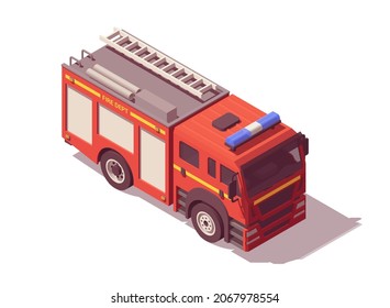 Isometric fire truck. Fire engine. Vector illustration. Collection