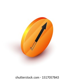 Isometric Firework rocket icon isolated on white background. Concept of fun party. Explosive pyrotechnic symbol. Orange circle button. Vector Illustration