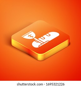 Isometric First communion symbols for a nice invitation icon isolated on orange background. Vector Illustration