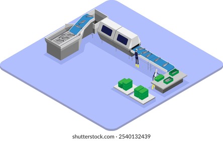 Isometric Fish Cutting Process Vector Image