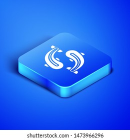 Isometric Fish icon isolated on blue background. Blue square button. Vector Illustration