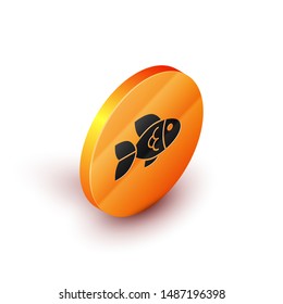 Isometric Fish icon isolated on white background. Orange circle button. Vector Illustration