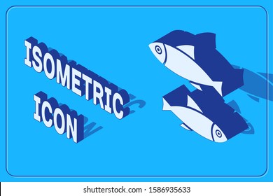 Isometric Fish icon isolated on blue background.  Vector Illustration