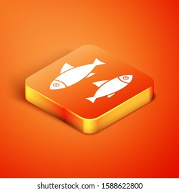 Isometric Fish icon isolated on orange background.  Vector Illustration