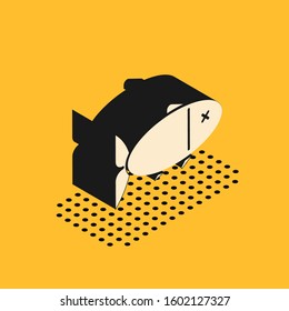 Isometric Fish icon isolated on yellow background.  Vector Illustration