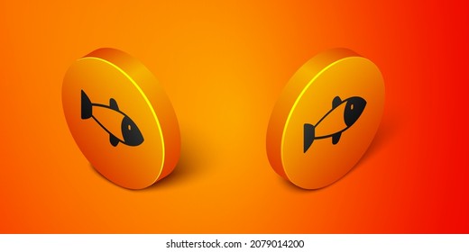 Isometric Fish icon isolated on orange background. Orange circle button. Vector