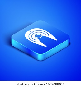Isometric Fish steak icon isolated on blue background. Blue square button. Vector Illustration