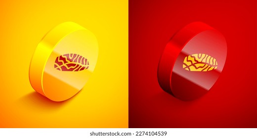 Isometric Fish steak icon aislado en el fondo naranja y rojo. Botón Círculo. Vector