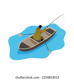 Isometric fisherman composition with isolated view of fisher with equipment on blank background vector illustration