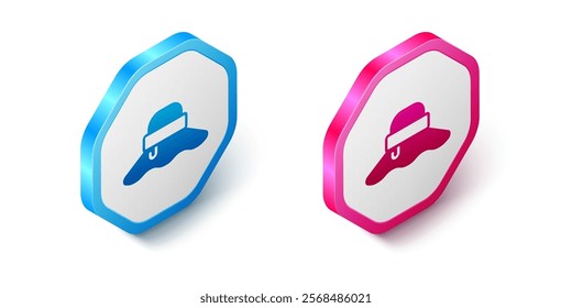 Isometric Fisherman hat icon isolated on white background. Hexagon button. Vector