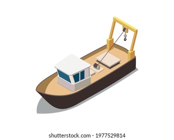 Isometric fishing boat on white background vector illustration