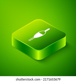 Isometric Fishing float icon isolated on green background. Fishing tackle. Green square button. Vector