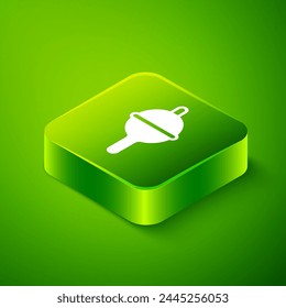 Isometric Fishing float icon isolated on green background. Fishing tackle. Green square button. Vector