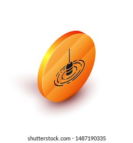 Isometric Fishing float in water icon isolated on white background. Fishing tackle. Orange circle button. Vector Illustration