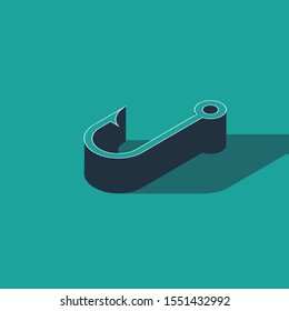 Isometric Fishing hook icon isolated on green background.  Vector Illustration