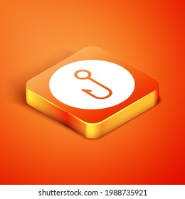 Isometric Fishing hook icon isolated on orange background. Fishing tackle.  Vector