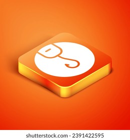 Isometric Fishing hook icon isolated on orange background. Fishing tackle.  Vector