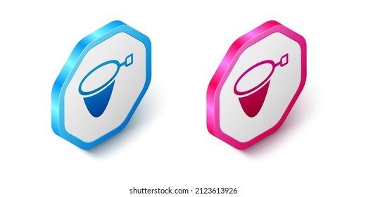 Isometric Fishing net icon isolated on white background. Fishing tackle. Hexagon button. Vector