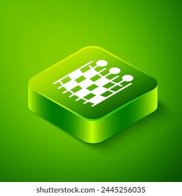 Isometric Fishing net pattern icon isolated on green background. Fishing tackle. Green square button. Vector