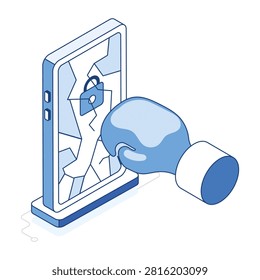 Isometric fist striking a protected login screen during a brute-force password attack.
