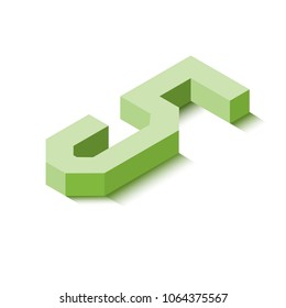 Isometric five green icon, 3d character with shadow, vector eps10