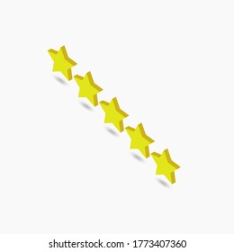 Isometrisches Fünf-Sterne-Kundenbewertungstest für Apps und Websites, goldene isolierte Sterne. EPS10-Vektor
