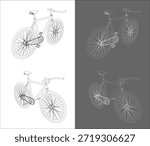  Isometric Fixed Gear Bicycle Technical Drawing Wireframe Perspective