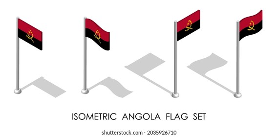 isometric flag of ANGOLA in static position and in motion on flagpole. 3d vector