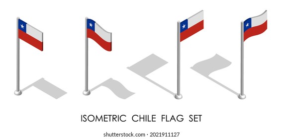 isometric flag of Chile in static position and in motion on flagpole. 3d vector