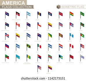 Colección de bandera isométrica, países de América.